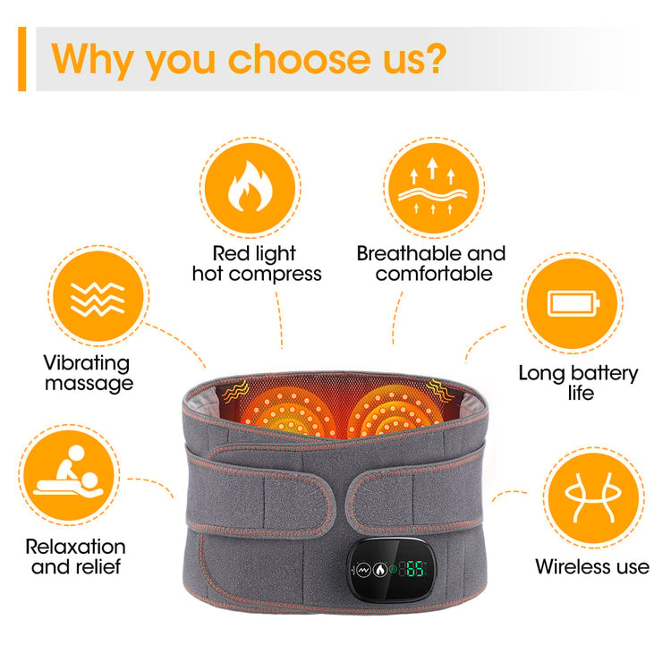 Rechargeable Heated Massage Belt with Adjustable Warmth & Vibration
